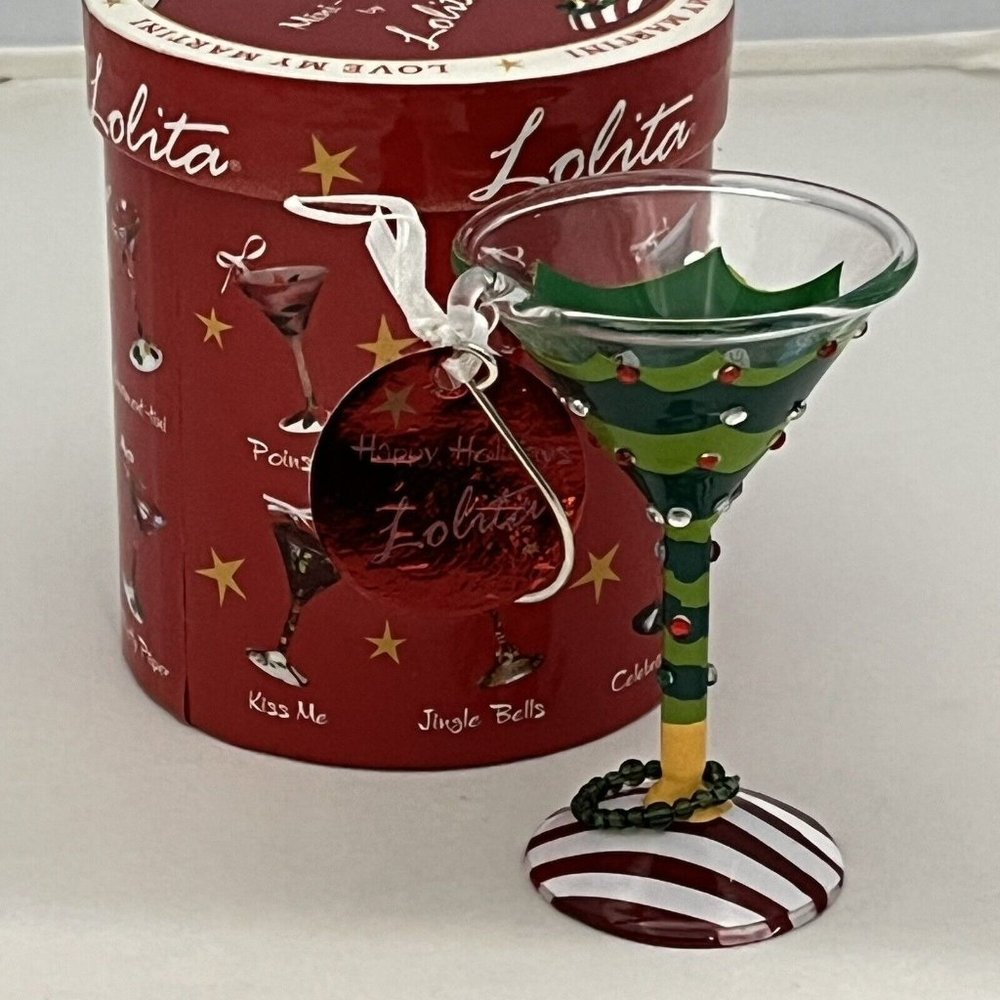Lolita Mini-Tini Martini Glass Christmas Ornament Tipsy Christmas Rhinestone Box